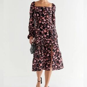 Francesca’s Floral Black and Pink Women's Midi Dress